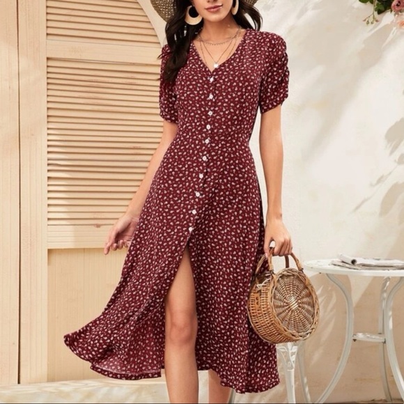 Boho floral print button through midi dress - Picture 4 of 10